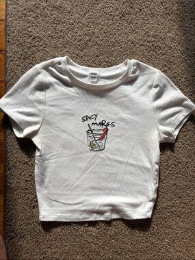 Garage White Crop Tee with Spicy Margs Cocktail Graphic XS